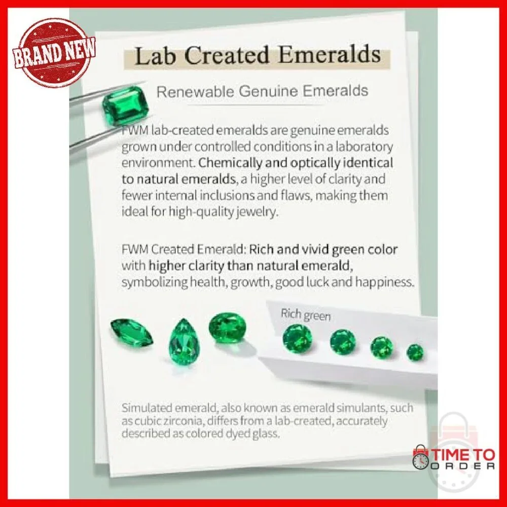 2CT Lab Emerald Pendant Necklace 925 Sterling Silver Adjustable Chain